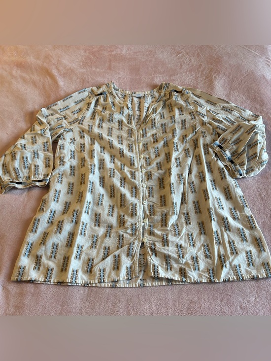 Pure Jill Tops - Pure Jill white 3/4 sleeve embroidered button down tunic top size L